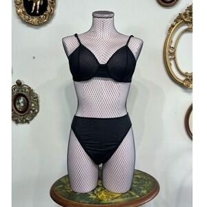 Vintage Y2K Calvin Klein Diamond Mesh Underwire Bra & High-Cut Panty Set 36/7